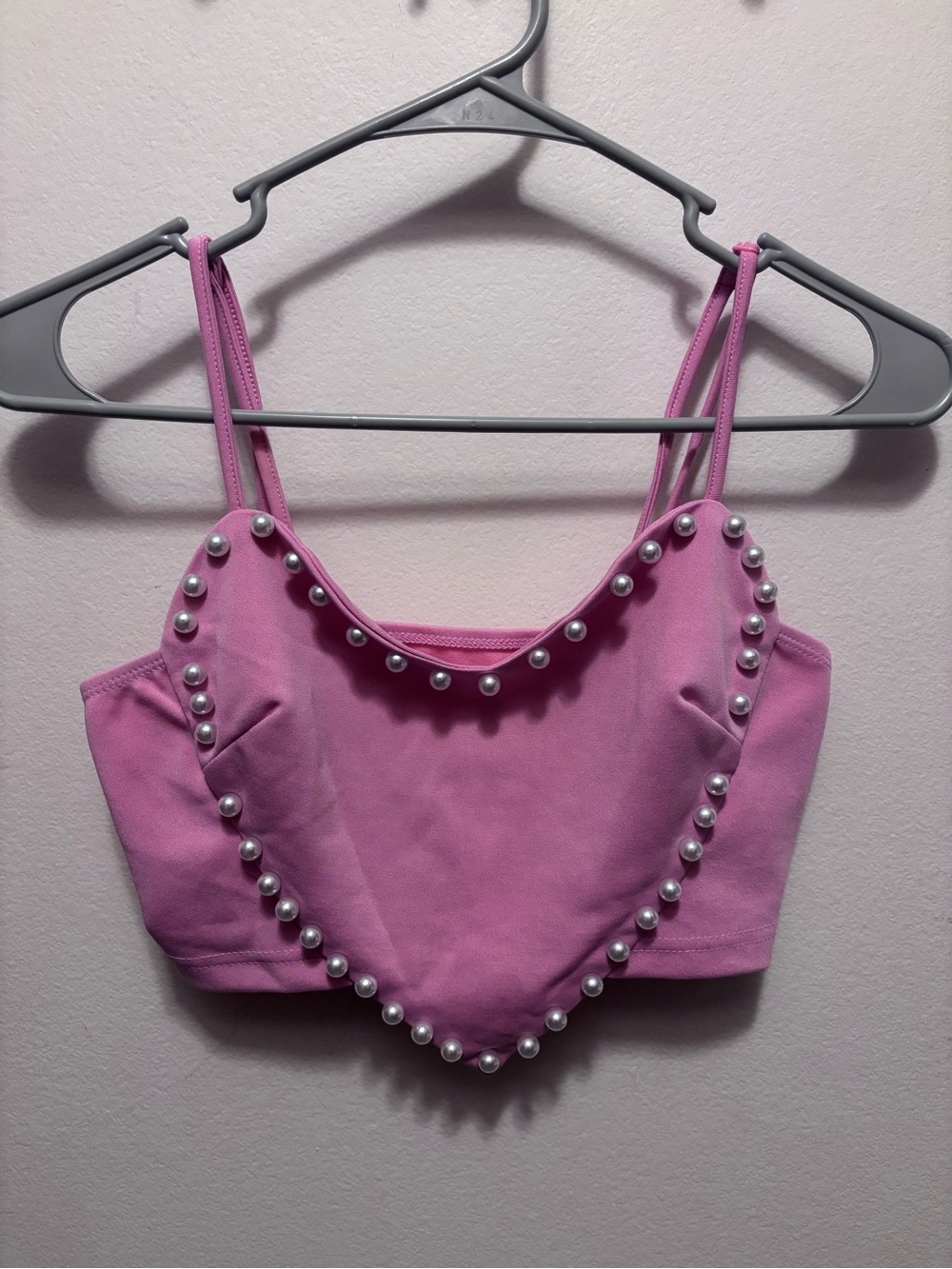 SHEIN Pink Pearl-Embellished Crop Cami
